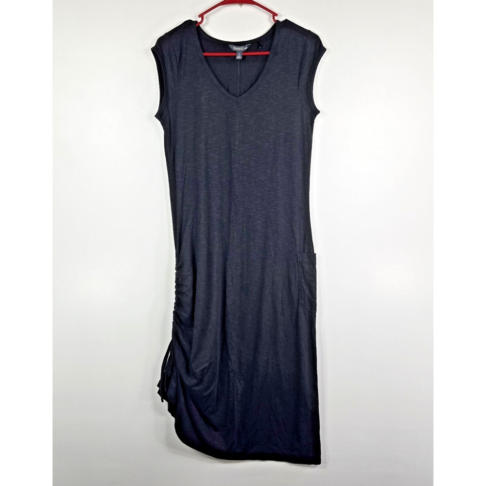 Toad‎ & Co Womens Medium Black Ruched Stretch Midi Dress